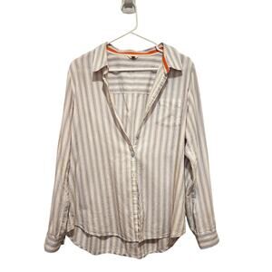 Fossil Blue White Striped Long Sleeve Pocket Button Up Boyfriend Shirt Size XL